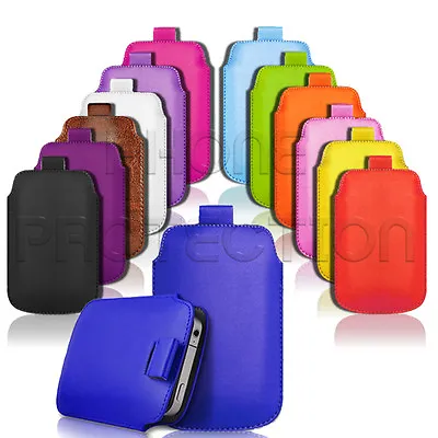 Pu Leather Pull Tab Case Cover Pouch Sleeve Holster For Various Mobile Phones • £3.79