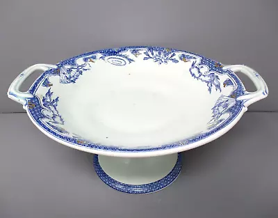 Villeroy Boch Mettlach Compote Pedestal Bowl Blue Clouds Fan Vintage Antique • $159