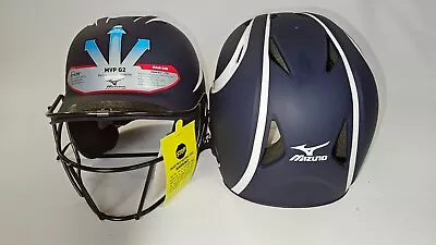 Mizuno MVP G2 MBH250 Fastpitch Batting Helmet S/M Navy/White With Face Guard • $28