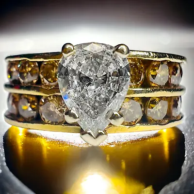 14k Gold 3 Carat Diamond Ring Wedding Ring Set Sz 6.5 Valentines Day Gift 9.3g • $6175