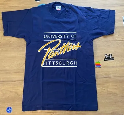 Vintage University Of Pittsburgh Pitt Panthers Script Blue T-Shirt Made In USA M • $24.99