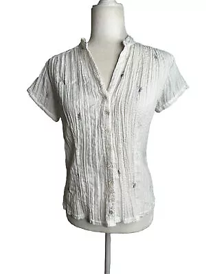 B. MOSS . White Blouse Size M Pleated W/glitter Short Sleeve  • $10