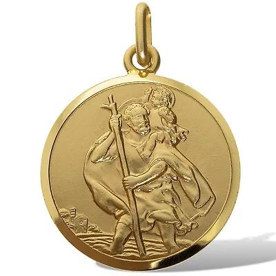 9ct Gold Saint Christopher Free Engraving St Chris Pendant Charm Medal Gift Box • £239.99