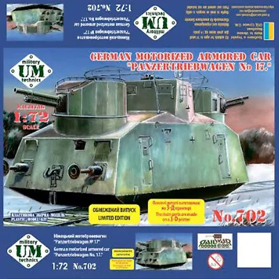 German Motorized Armored Car Panzertriebwagen №17 Plastic Model Kit 1/72 UMT 702 • $55.98