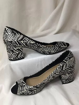 M&S Collection Insolia Zebra Print Black White Peep Toe Block Heels Shoes UK5.5 • £14.95