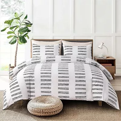 Soft Bedding Duvet Cover Set King White Striped Comforter Cover Set 104 X90 (... • $48.34