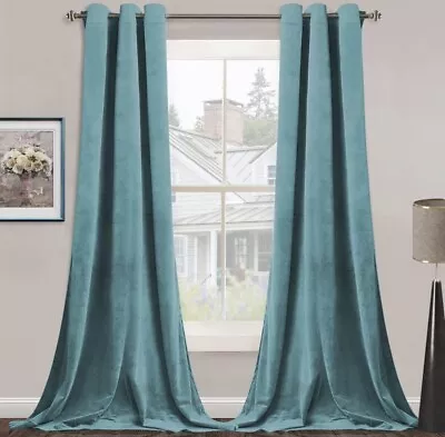 SMILETIME Lake Blue Long Velvet Curtains With Grommet 38 X 84 • $55