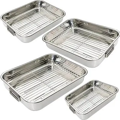 £11.49 • Buy Roasting Tins 4pc Stainless Steel Trays Oven Pan Dish Baking Roaster Tray Grill