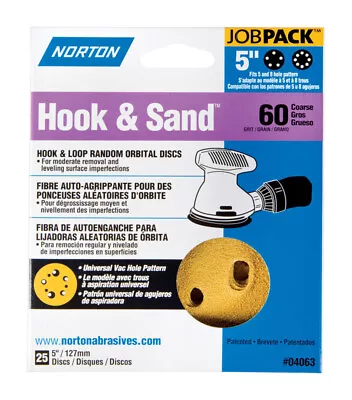 Norton 7660704063 60-Grit Aluminum Oxide Coarse Hook & Loop Sanding Disc 5 In. • $18.43