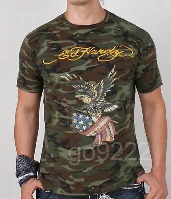 NWT-Authentic Men's Ed Hardy Eagle Camo-Kaki Slim S/S T-shirts Tee Size S • $24.99