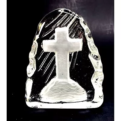 Clear Glass Crucifix Cross Paperweight Etched Frosted 4 X3 X1  Biblical Decor • $8.99