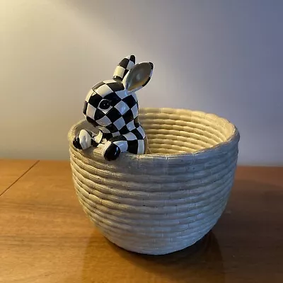 Mackenzie Childs Ceramic PLANTER BASKET WEAVE COURTLY CHECK W/Rabbit • $97