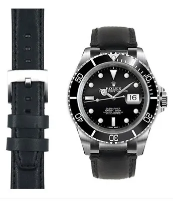 £95 • Buy EVEREST WATCH STRAP BLACK LEATHER For Rolex Submariner 16610
