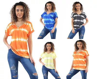 Women Ladies Baggy Oversized Loose Fit Turn Up Batwing Sleeve V Neck Top T-shirt • £11.99