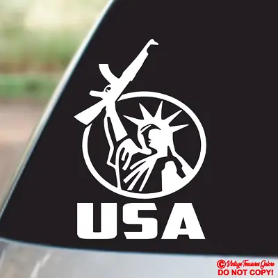 Usa Statue Of Liberty Holding Assault Rifle Vinyl Decal Sticker Window Bumper • $2.99