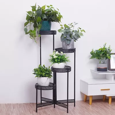 Folding Plant Stand Metal Planter Flower Pot Rack Corner Shelves Indoor Outdoor • £21.95