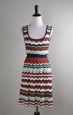 M MISSONI $639 Zig Zag Stretch Knit Casual Open Back Tank Dress Size US 2 • $69.99