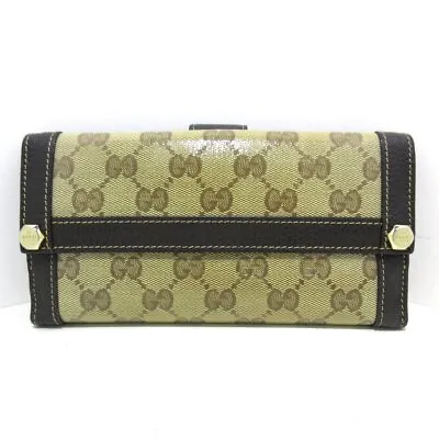 Auth GUCCI Crystal GG Charmy 231839 Beige Black Coated Canvas Leather • $189