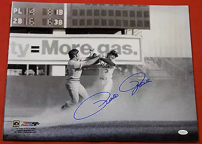 Pete Rose Autographed Cincinnati Reds 16x20 B&w Photo Bud Harrelson Fight Jsa • $99.44