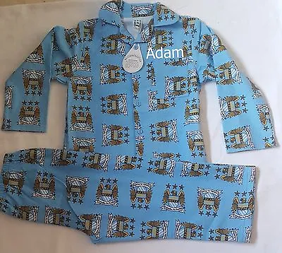 Personalised Manchester City Brushed Cotton Pyjamas Age 3-10 Years With Name • £5