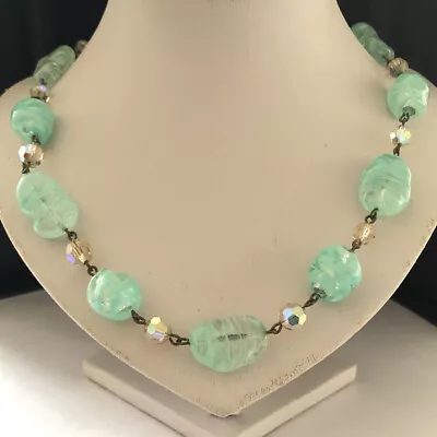 £14 • Buy Vintage 1950s Jewellery Mint Green Splatter Glass Bead Aurora Borealis Necklace