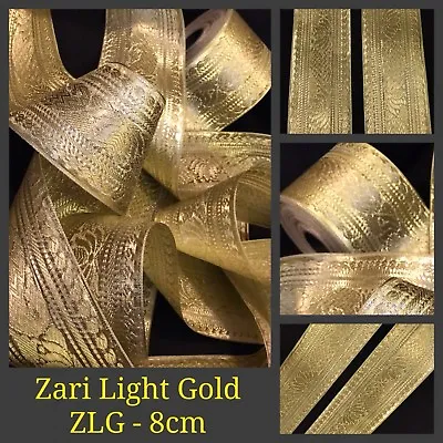 £5.99 • Buy 1 Yard Zari Light Golden Tape Ribbon Indian Saree Wide Border Fringe SewOn Trim