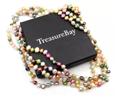 TreasureBay SILVER TONE Dyed Multicoloured PEARL Multi-Strand Necklace -T28 • £13.50