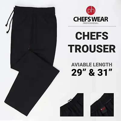 BLACK CHEF TROUSER Catering Elasticated UK Kitchen Chefs Trousers • £14.99