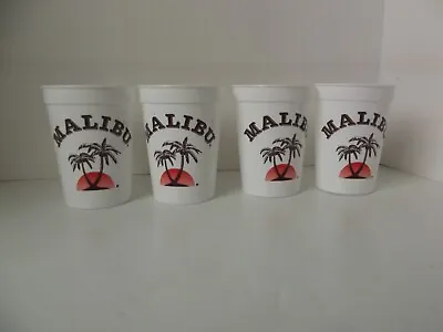 Malibu Rum Set Of 4 White 16 Oz Plastic Drink Cups Logo Brand New Double Sided • $14.99