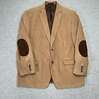 Chaps Corduroy Blazer Mens 46R Tan Brown Sport Coat Jacket Elbow Patches Lined • $26.94