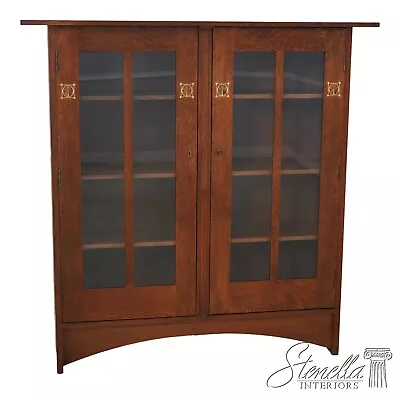 63693EC: STICKLEY Harvey Ellis Inlaid Oak 2 Door Bookcase • $4195