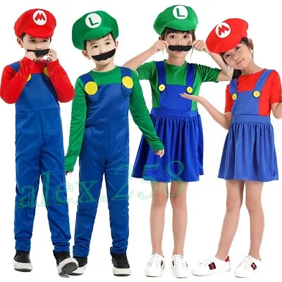 Kids Boys Girls Super Mario Luigi Halloween Fancy Dress Party Outfits Costume • $13.54