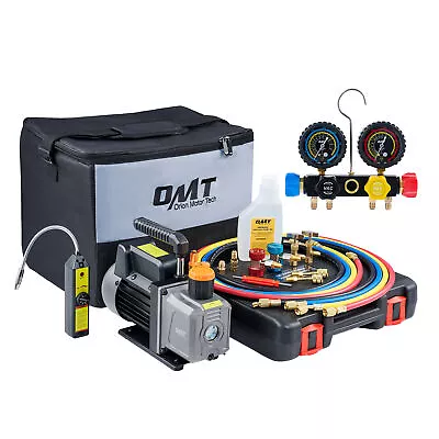 $148.19 • Buy OMT 4CFM Air Vacuum Pump Refrigeration AC Manifold Gauge Set W Leak Detector&Bag