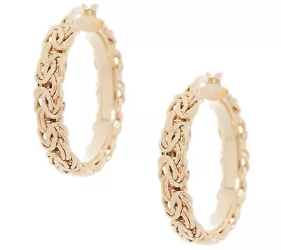 1  Shiny Framed Round Byzantine Hoop Earrings Real Solid 14K Yellow Gold QVC • $549.50