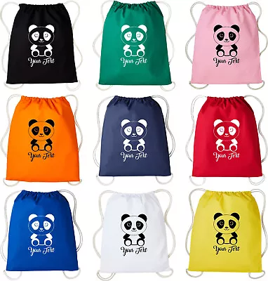 Personalised Cute Panda Bear Your Text Backpack Animal Rucksack Drawstring Bag • £7.99