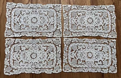 Set Of (4) Point De Venise Lace Placemats Ivory 10” X 15” Beautiful • $80