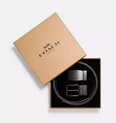 Coach Men's Boxed Harness Plaque Reversible Belt In Signature Canvas F22540 • $89