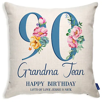 Personalised 90th Birthday Cushion Cover Floral Grandma Auntie Mum Gift BC07 • £12.95