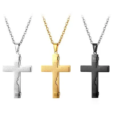 Mens Women Stainless Steel English Bible Lords Prayer Cross Charm Lucky Necklace • $9.99