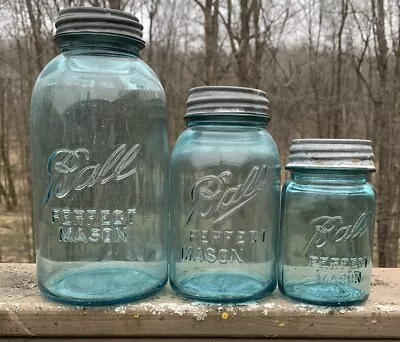 Lot Of  3 Blue Ball Perfect Mason Canning Jars Lids Pint Quart Half Gallon • $22