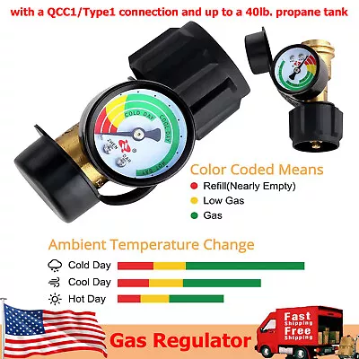 Propane Tank Pressure Gauge Brass Adapter W/ QCC1 Connectior Gas Level Meter BBQ • $14.99