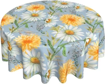 Watercolor Daisy Floral Round Tablecloth 60 Inch Spring Decorations Rustic • $24.32