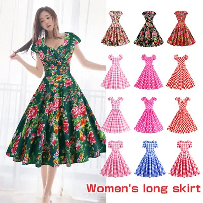 Women Floral Print Vintage Retro 50s 60s Swing Dress Short Sleeve Cocktail Party • $19.94