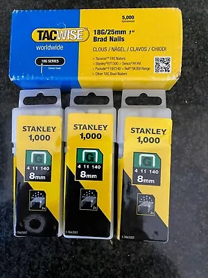 £14.99 • Buy STANLEY Tacwise Brad Nails 18g 25mm 1  Stanley 3 X TRA705T 8mm Heavy Duty Staple
