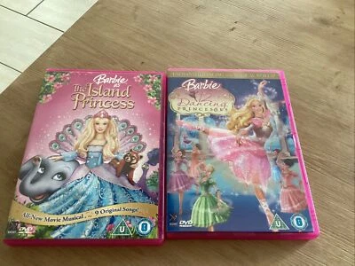 BARBIE DVDs X 2  THE ISLAND PRINCESS/12 DANCING PRINCESSES • £1.50