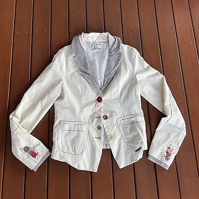 Desigual SIze 40 Cream Blazer Button Stitching Party Casual • $100