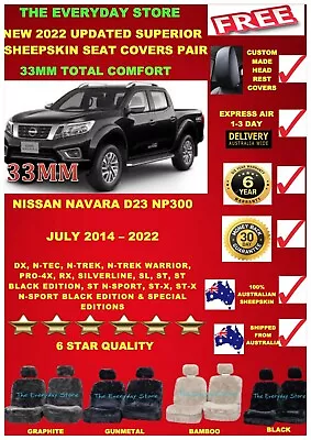 Nissan Navara D23 NP300 14-24 Premium Sheepskin Car Seat Covers Pr AbagSafe 33MM • $279