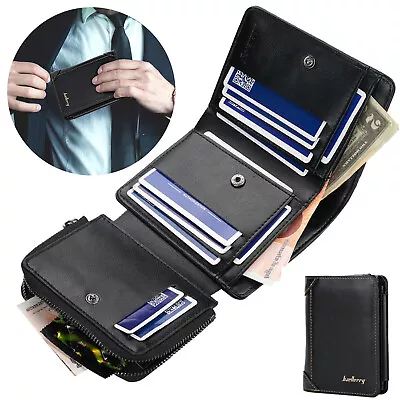 Mens RFID Blocking Leather Credit Card ID Holder Trifold Wallet Zipper Purse • $13.28