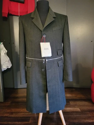$350 • Buy Alexander Mcqueen Men's  Wool Herringbone Green/black Long Blazer