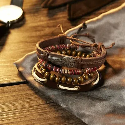 6Pcs/Set Multilayer Leather Bracelet Men's Women Wristband Bangle Jewelry Set • $2.73